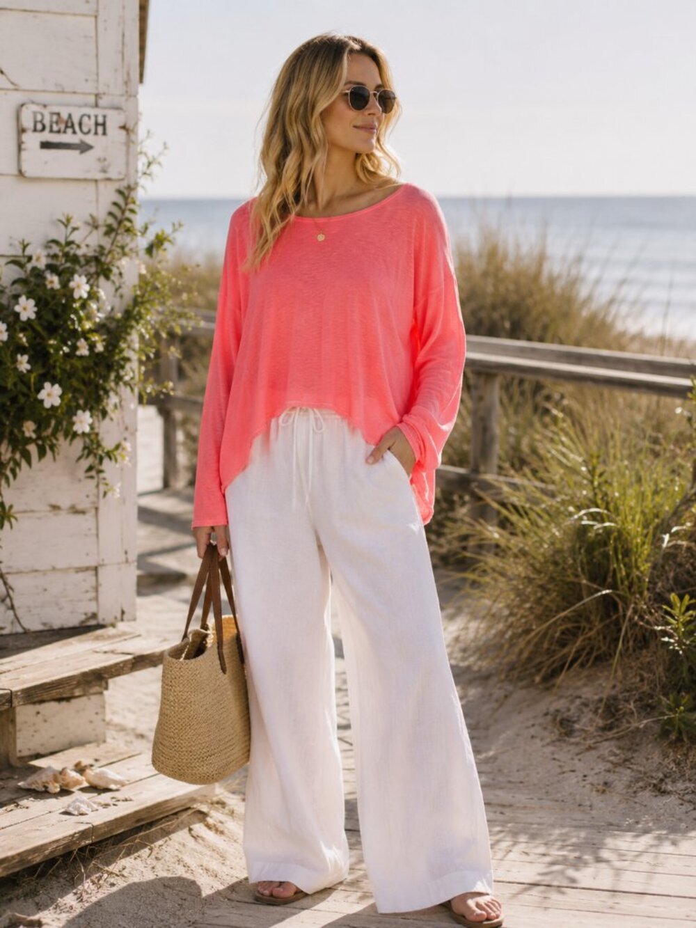 Fresh Produce neon coral tulip back top